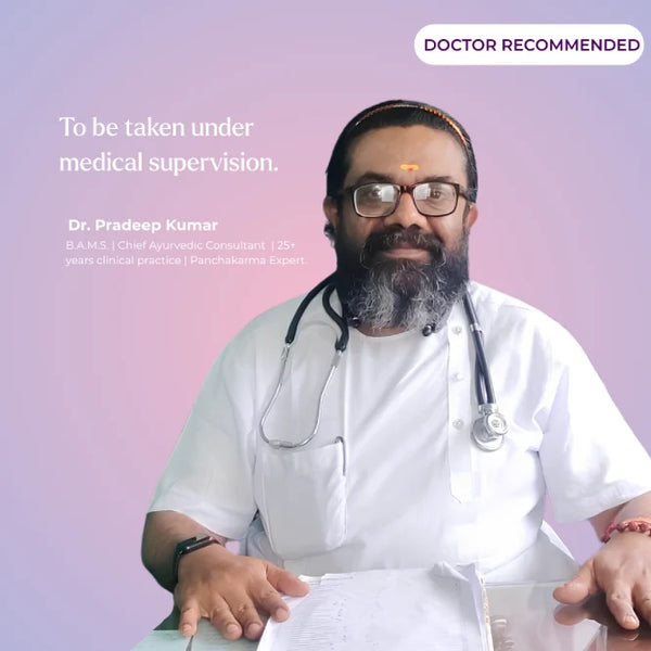 Dr. Pradeep Kumar, Calma's Ayurvedic consultant, recommending Anti-Anxiety Gummies under medical supervision
