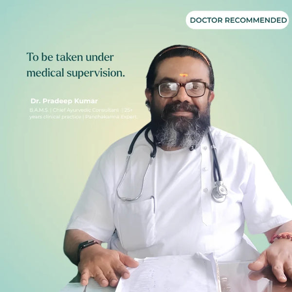 Dr. Pradeep Kumar, Calma's Ayurvedic consultant, recommending Pain Relaxant Gummies under medical supervision