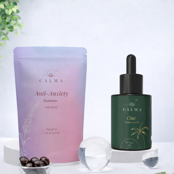 Calma Anxiety Relief Gummies and Calma One tincture combo for stress relief and balance