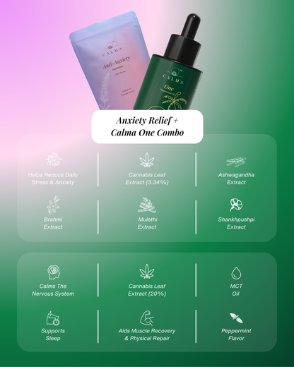 Calma Anxiety Relief Gummies and Calma One combo bundle for stress relief and balance
