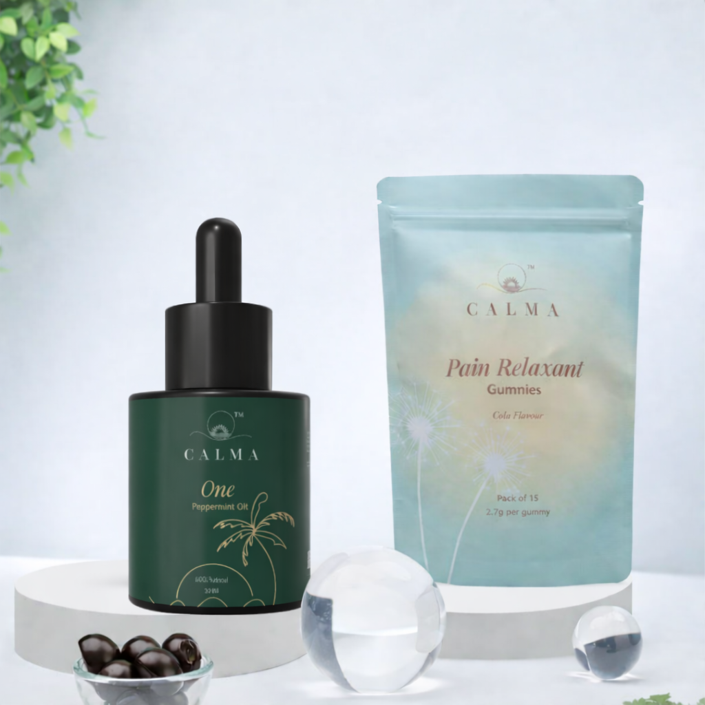 Calma Pain Relief Gummies and Calma One tincture combo for recovery and relaxation