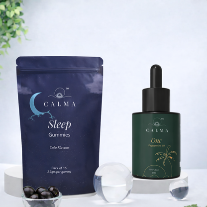 Calma Sleep Gummies and Calma One tincture combo for restful sleep and balance
