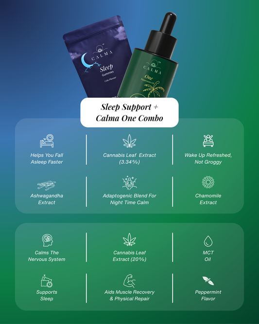 Calma Sleep Support Gummies and Calma One combo bundle for restful sleep and balance