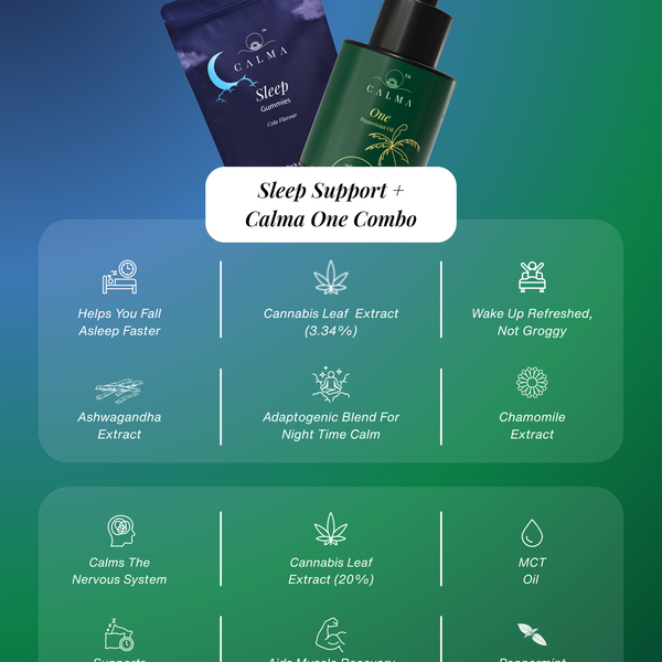 Calma Sleep Support Gummies and Calma One combo bundle for restful sleep and balance