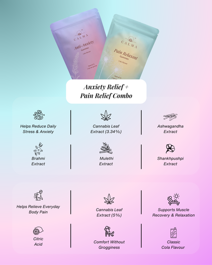 Calma Anxiety Relief and Pain Relief Gummies combo bundle for stress relief and recovery