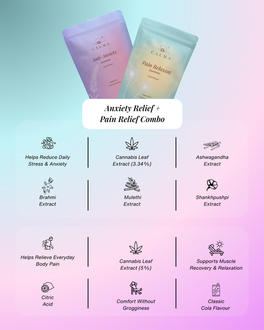Calma Anxiety Relief and Pain Relief Gummies combo bundle for stress relief and recovery