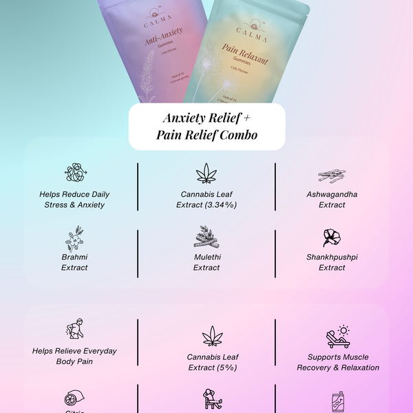 Calma Anxiety Relief and Pain Relief Gummies combo bundle for stress relief and recovery
